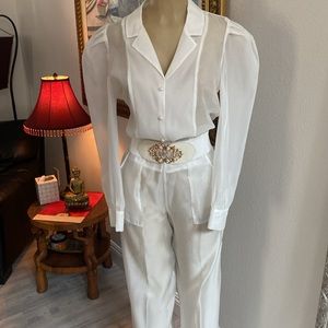 🤍SHIMMERING WHITE SHEER PANTS SUIT🤍